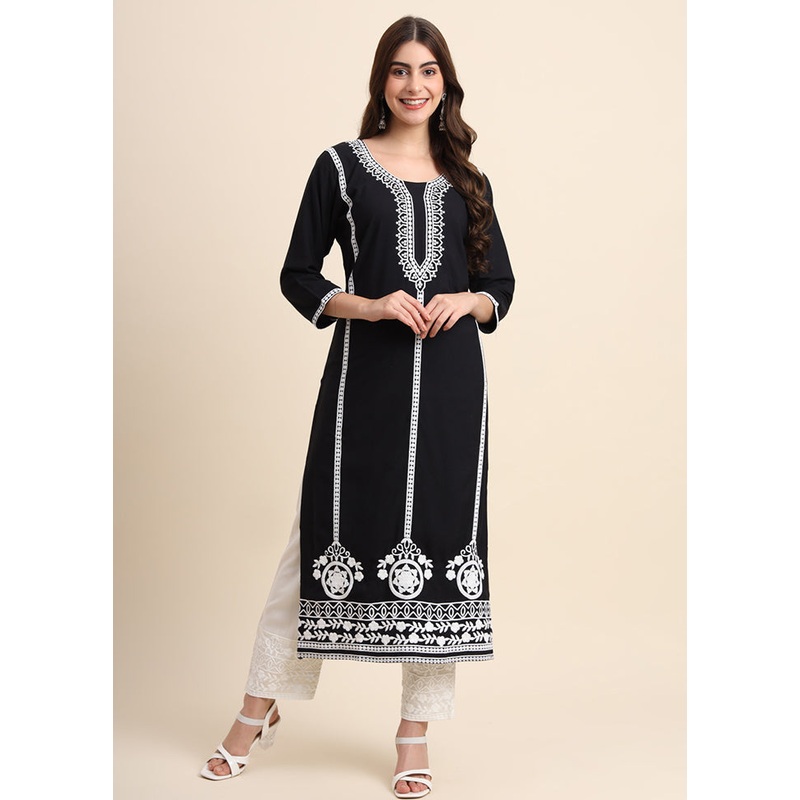 Black Readymade Rayon Kurti - JD986585313