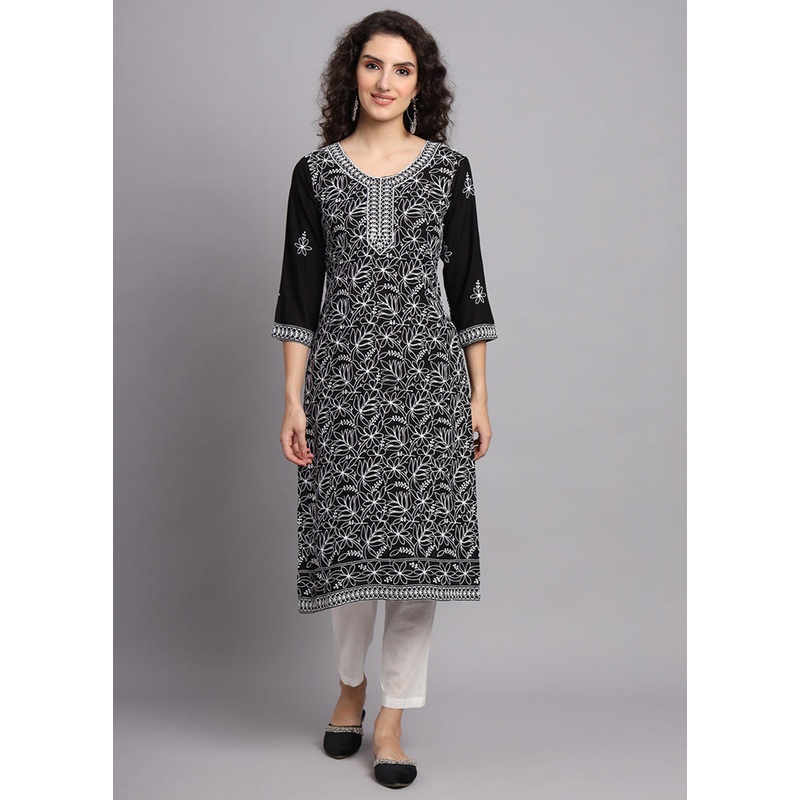 Black Readymade Rayon Kurti - JD986585314