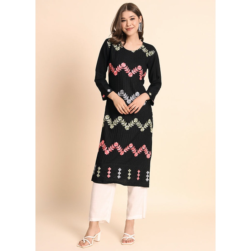 Black Readymade Rayon Kurti - JD986585315