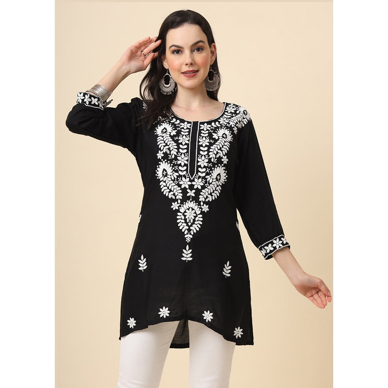 Black Readymade Rayon Kurti - JD986585316