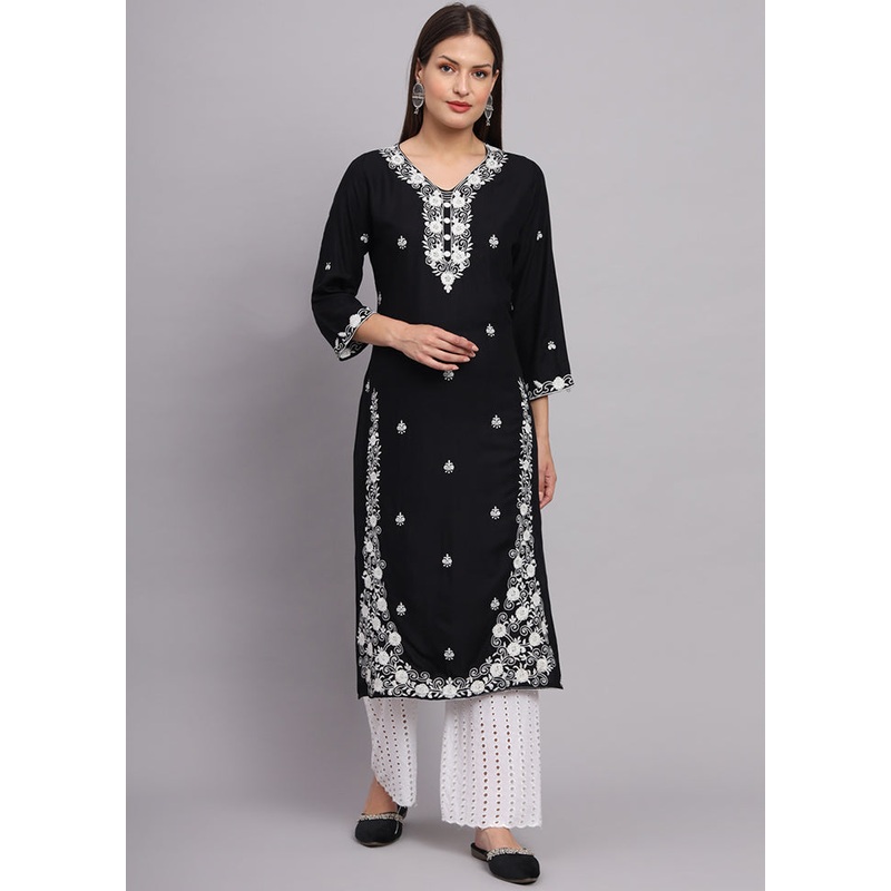 Black Readymade Rayon Kurti - JD986585317