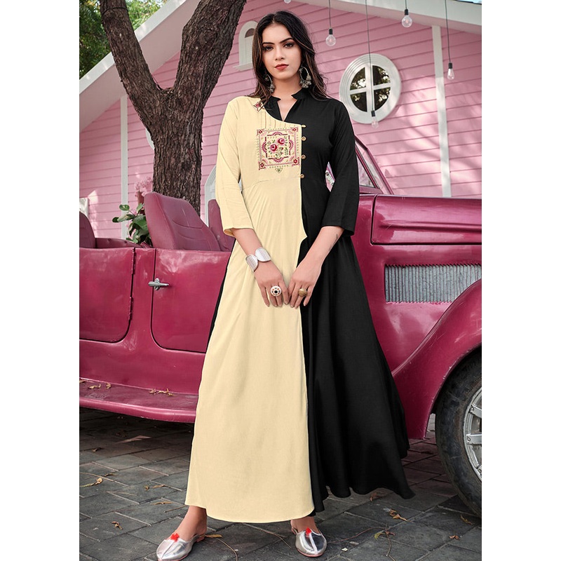 Black Readymade Rayon Long Kurti - JD986585311