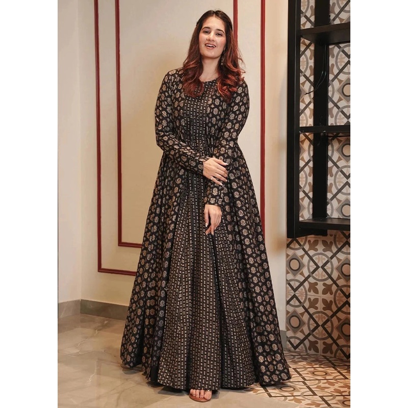 Black Readymade Silk Indian Dress - JD986585307