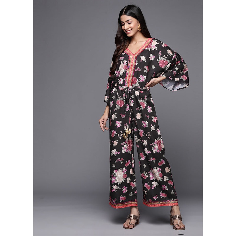 Black Readymade Silk Jumpsuit - JD986585306