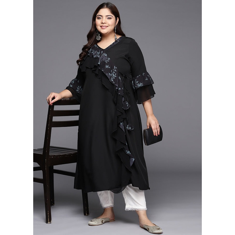 Black Readymade Silk Kaftan - JD986585272