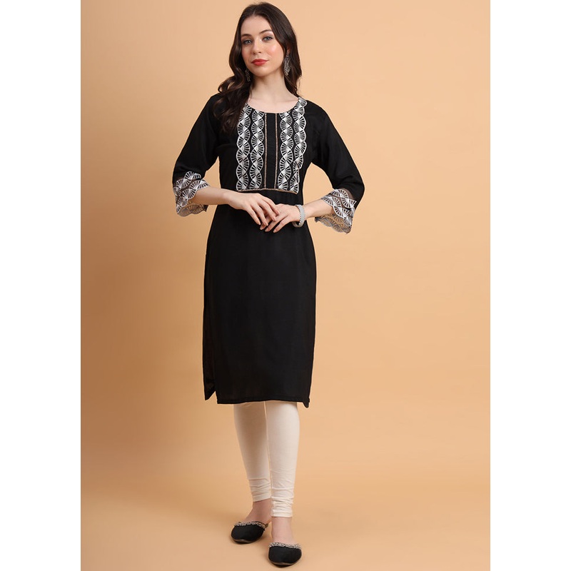 Black Readymade Silk Kurti - JD986585304
