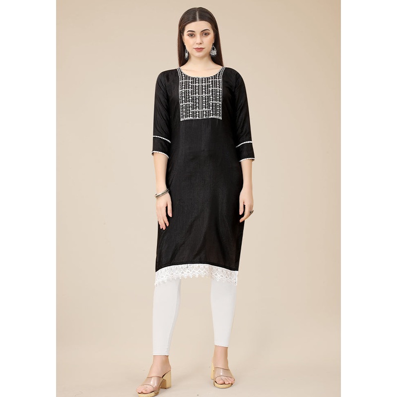 Black Readymade Silk Long Kurti - JD986585303