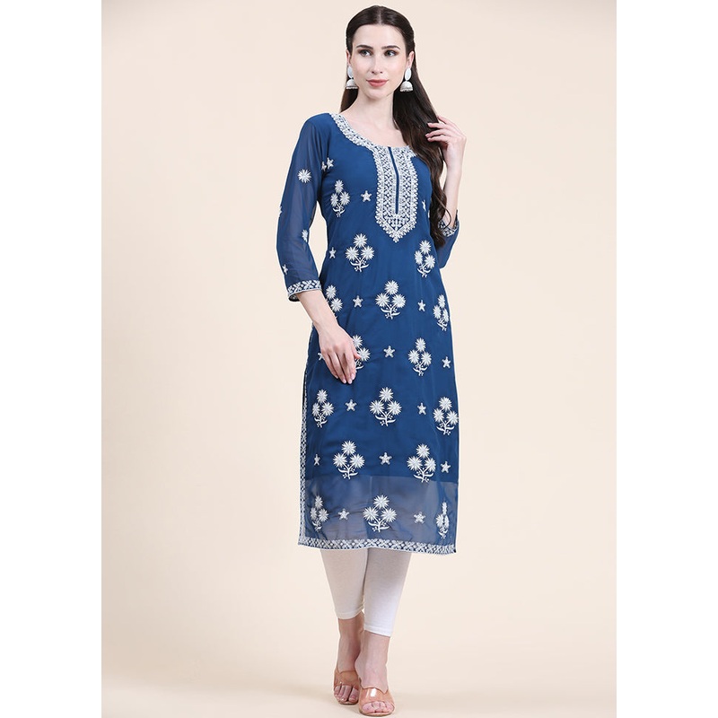 Blue Readymade Cotton Long Kurti - JD986585290