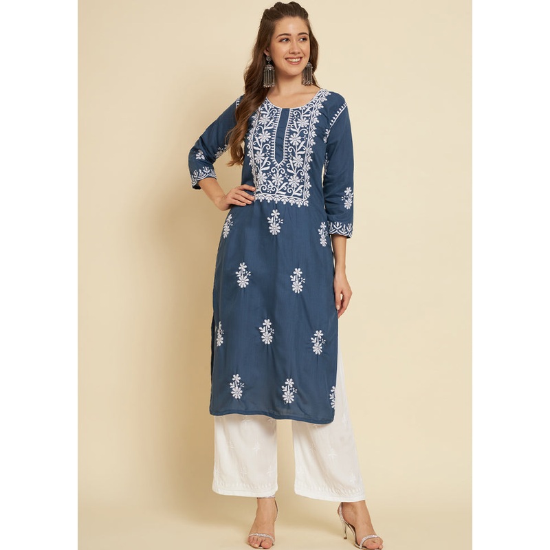 Blue Readymade Cotton Long Kurti - JD986585294