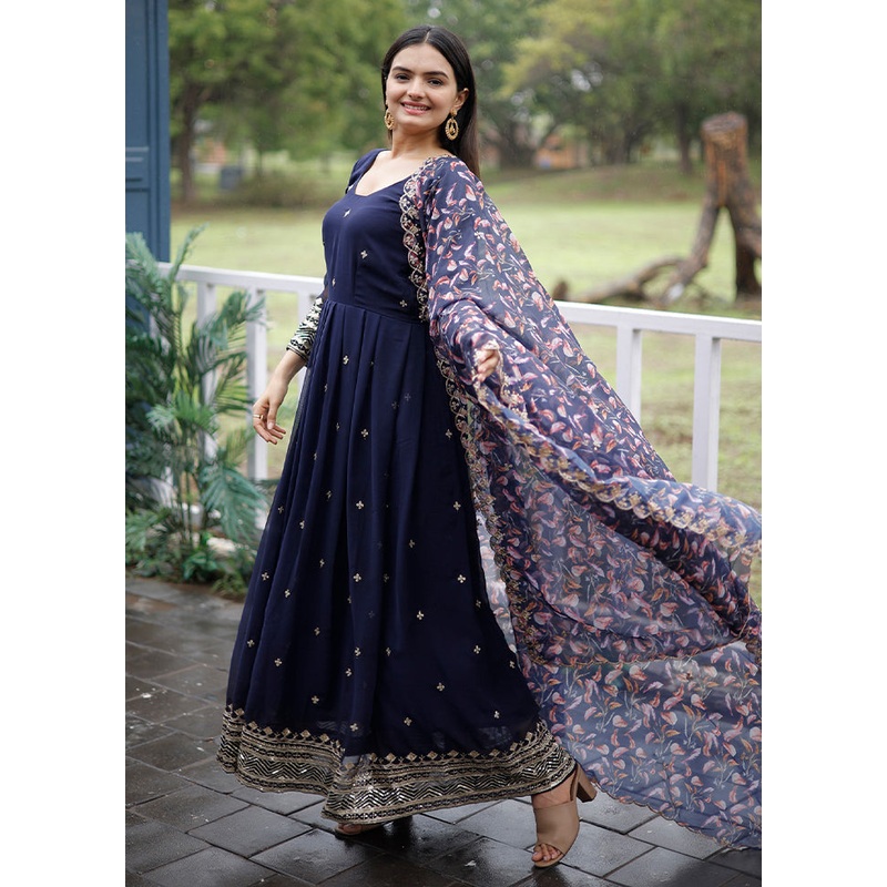 Blue Readymade Georgette Indian Dress - JD986585289