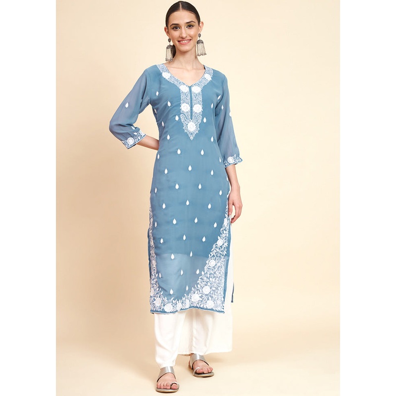 Blue Readymade Georgette Kurti - JD986585286