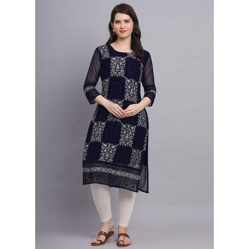 Blue Readymade Georgette Kurti - JD986585288