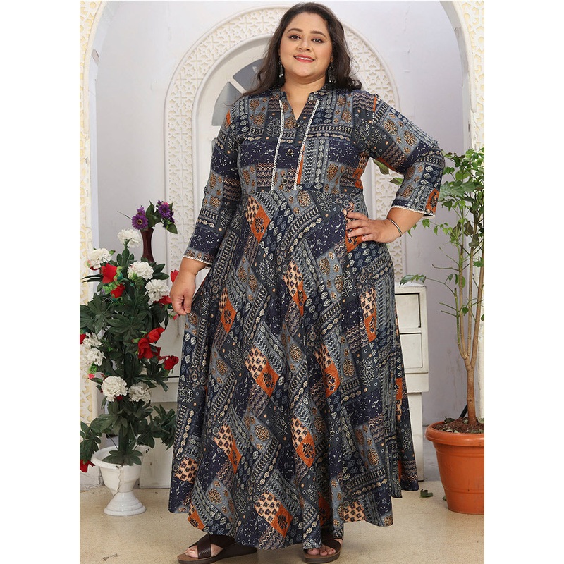 Blue Readymade Rayon Long Kurti - JD986585263