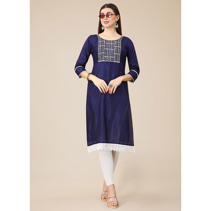 Blue Readymade Silk Straight Kurti - JD986585237
