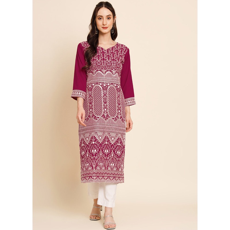 Burgundy Readymade Crepe Kurti - JD986585238