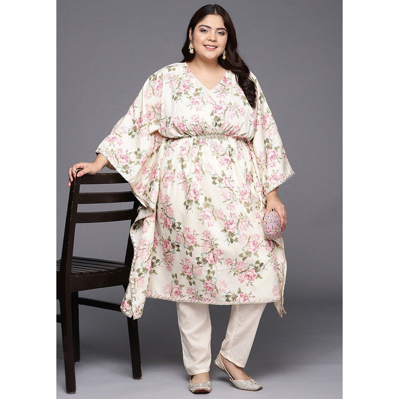 Cream Readymade Silk Kaftan - JD986585270
