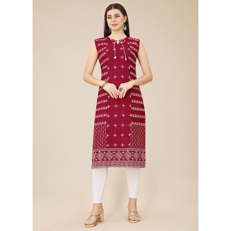 Maroon Readymade Cotton Kurti - JD986585225