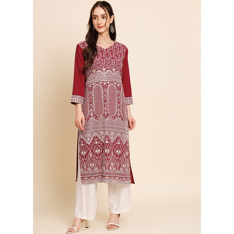 Maroon Readymade Crepe Kurti - JD986585240