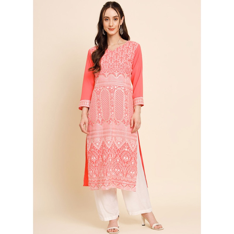 Orange Readymade Crepe Kurti - JD986585241