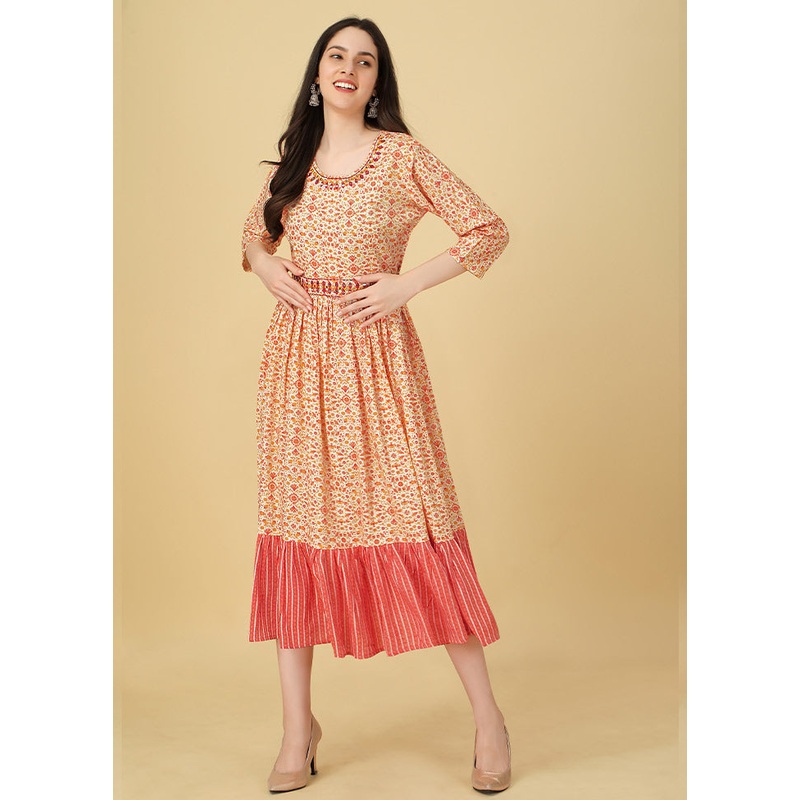 Peach Readymade Rayon Kurti - JD986585259