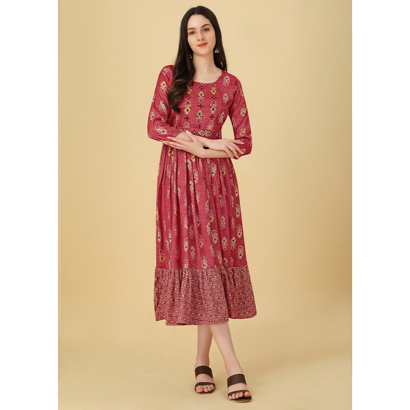 Pink Readymade Rayon Kurti - JD986585258