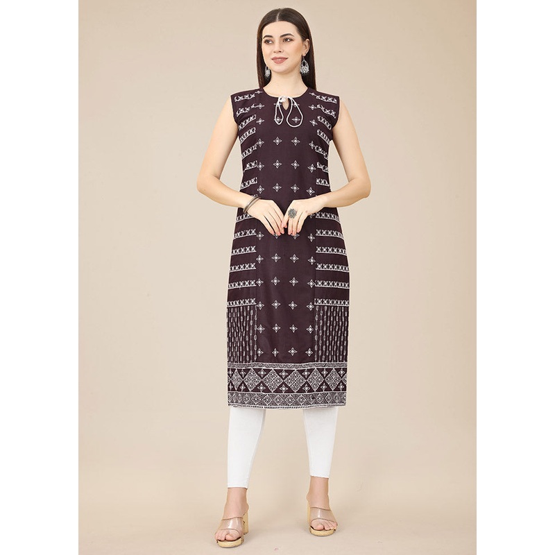Wine Readymade Cotton Kurti - JD986585229