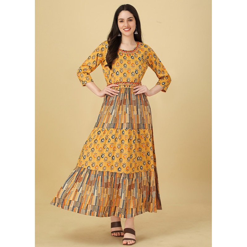 Yellow Readymade Rayon Kurti - JD986585256
