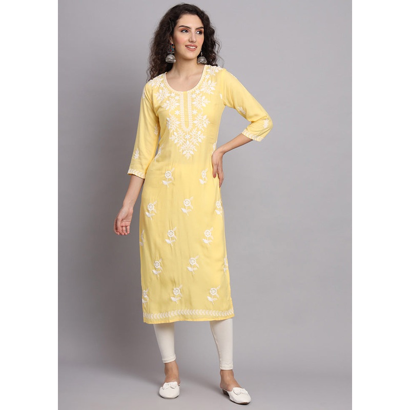 Yellow Readymade Rayon Long Kurti - JD986585273
