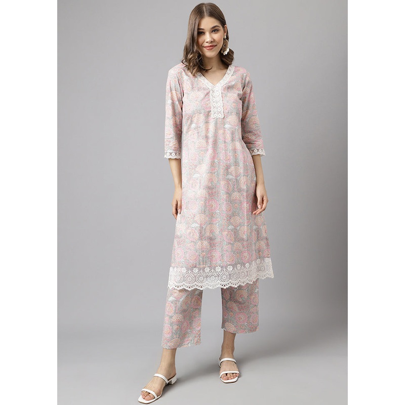 2 Pc Baby Pink Readymade Cotton Kurti Set - JD986585134
