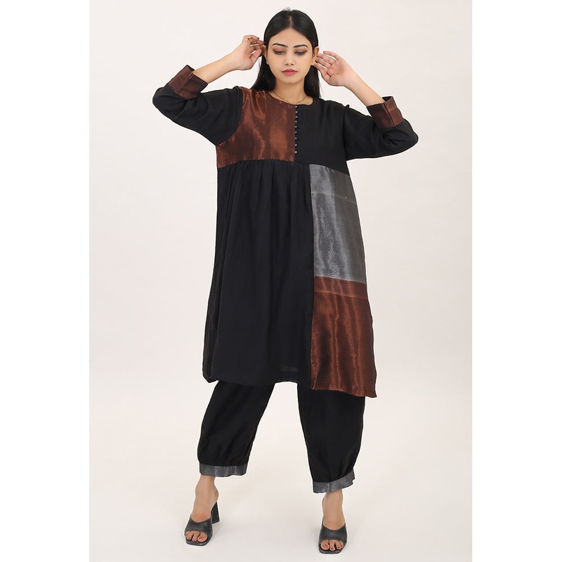 2 Pc Black Pure Readymade Cotton Kurti Set - JD986585136