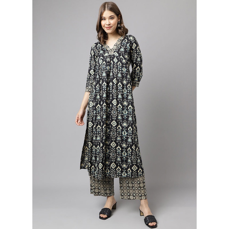 2 Pc Black Readymade Cotton Kurti Set - JD986585137