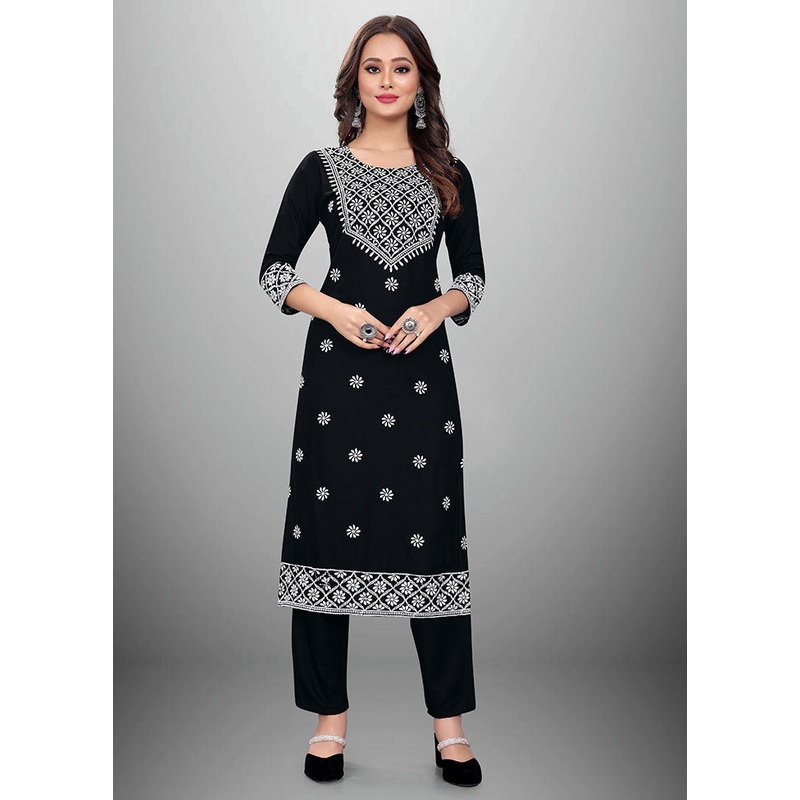 2 Pc Black Readymade Rayon Kurti Set - JD986585139
