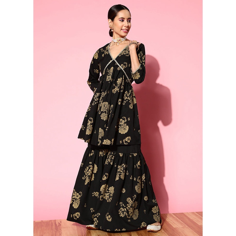 2 Pc Black Readymade Silk Kurti Set - JD986585140