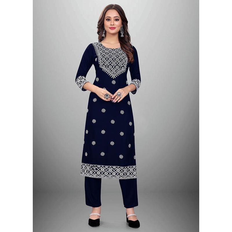 2 Pc Blue Readymade Rayon Kurti Set - JD986585147