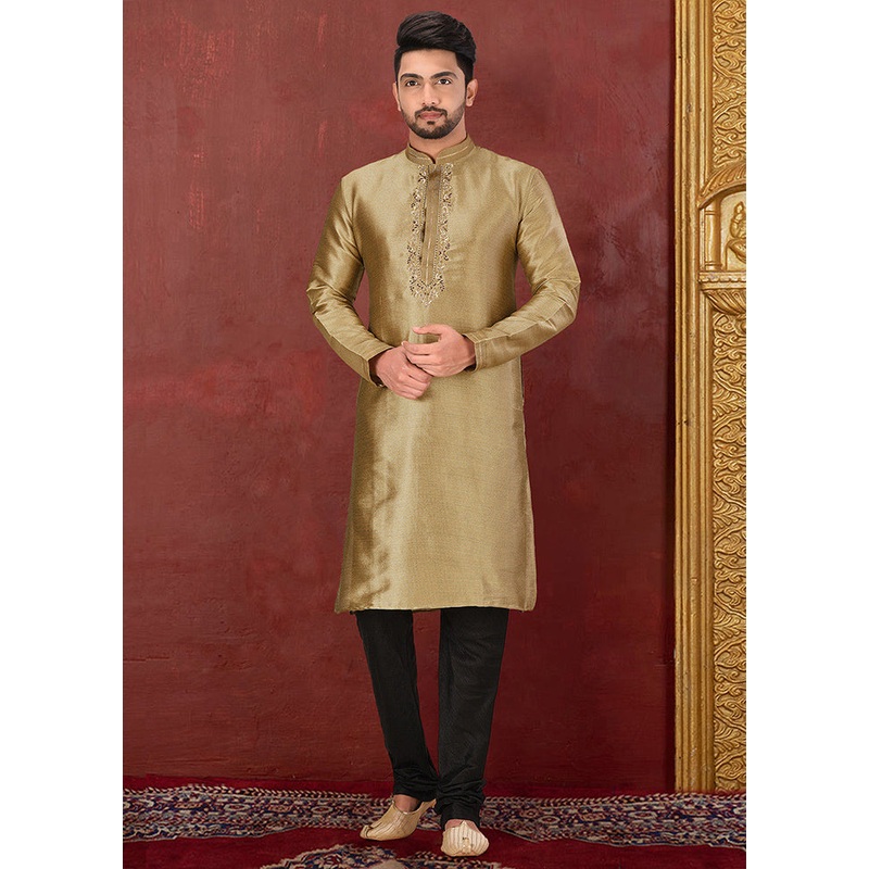 2 Pc Brown Silk Kurta And Pajama Set - JD986585116