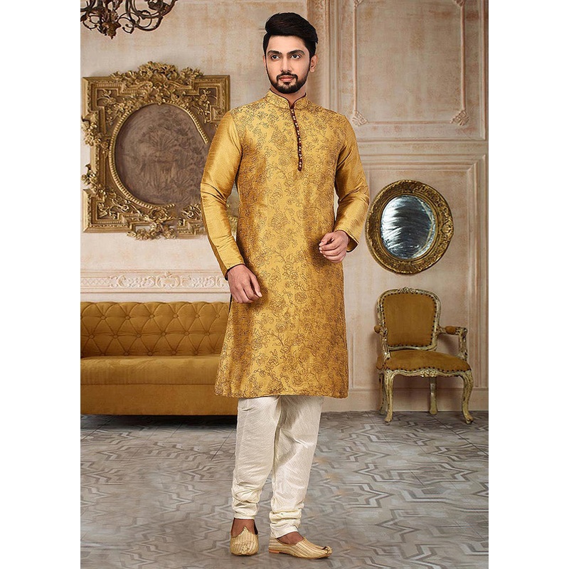 2 Pc Brown Silk Kurta And Pajama Set - JD986585123