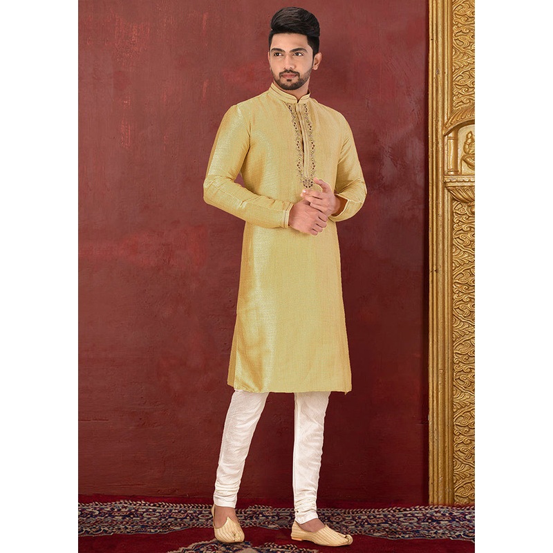 2 Pc Cream Silk Kurta And Pajama Set - JD986585114
