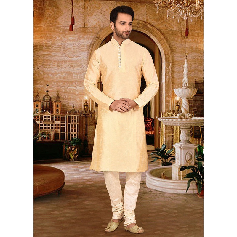 2 Pc Cream Silk Kurta And Pajama Set - JD986585122