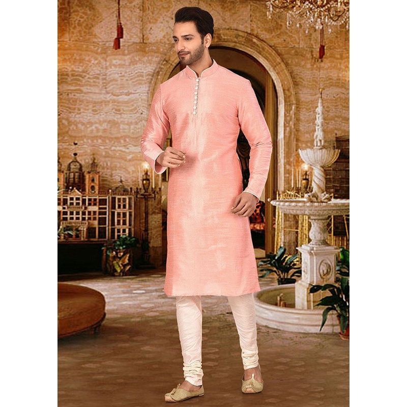 2 Pc Light Pink Silk Kurta And Pajama Set - JD986585108