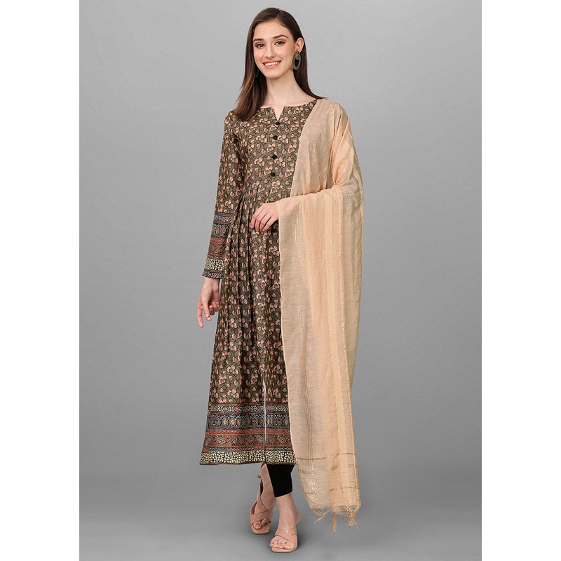2 Pc Olive Green Readymade Rayon Kurti Set - JD986585217