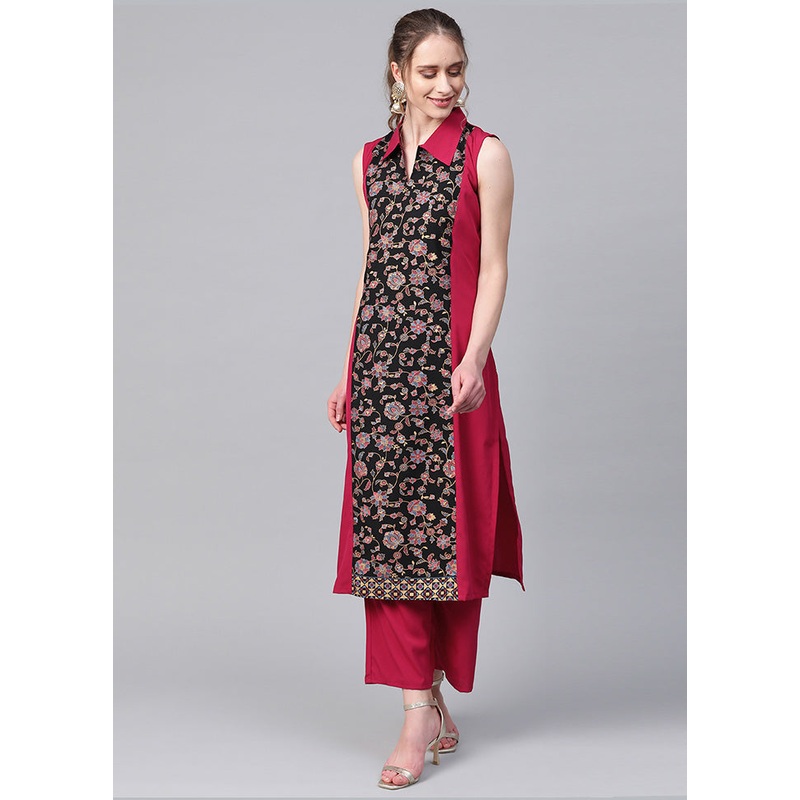 2 Pc Pink Readymade Silk Kurti Set - JD986585218