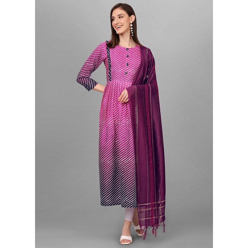 2 Pc Purple Readymade Rayon Kurti Set - JD986585216