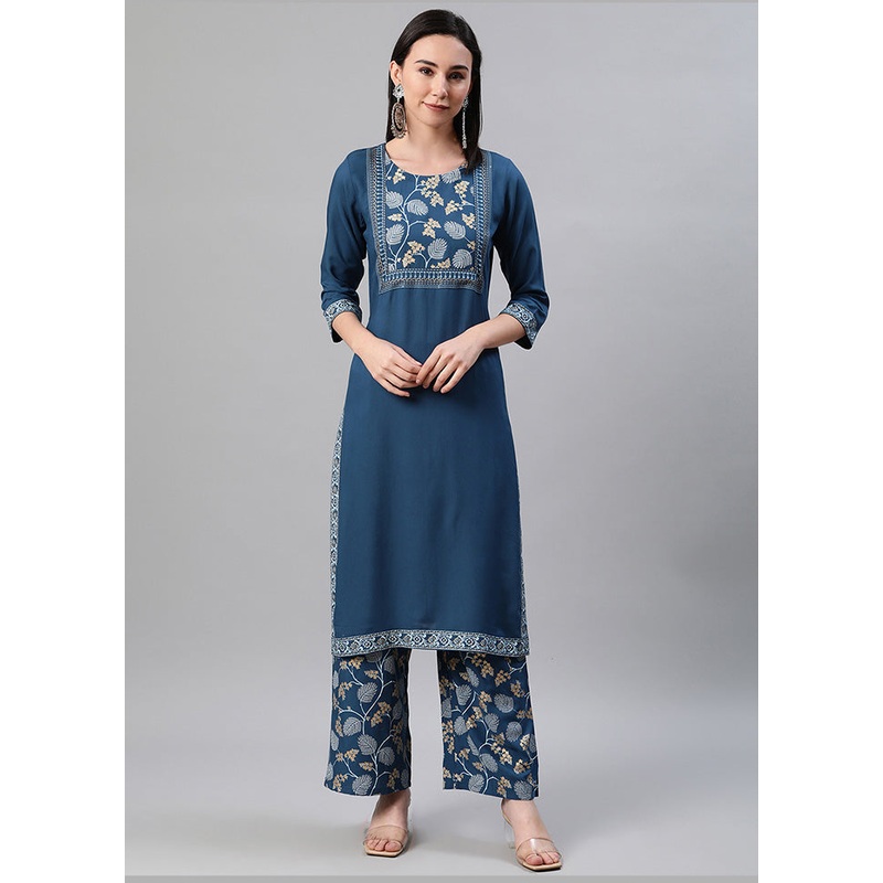 2 Pc Teal Readymade Rayon Kurti Set - JD986585222