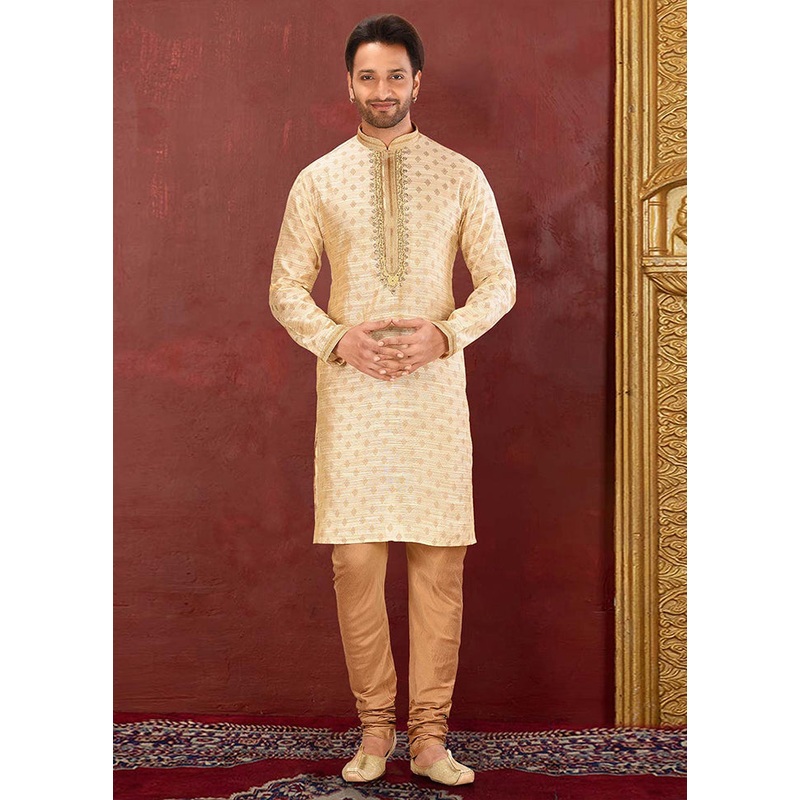 2 Pc Yellow Silk Kurta And Pajama Set - JD986585127