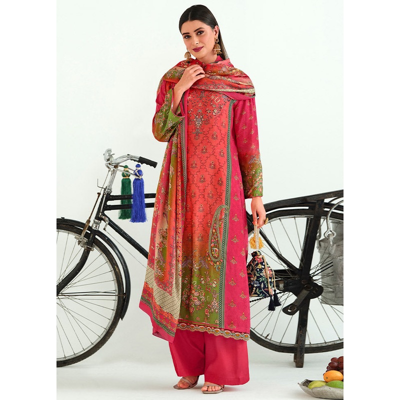 3 Pc Magenta Unstitched Pashmina Suit Set - JD986585149
