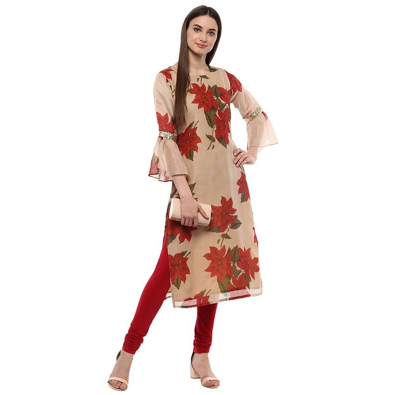Beige Readymade Printed Kurti - JD986585180
