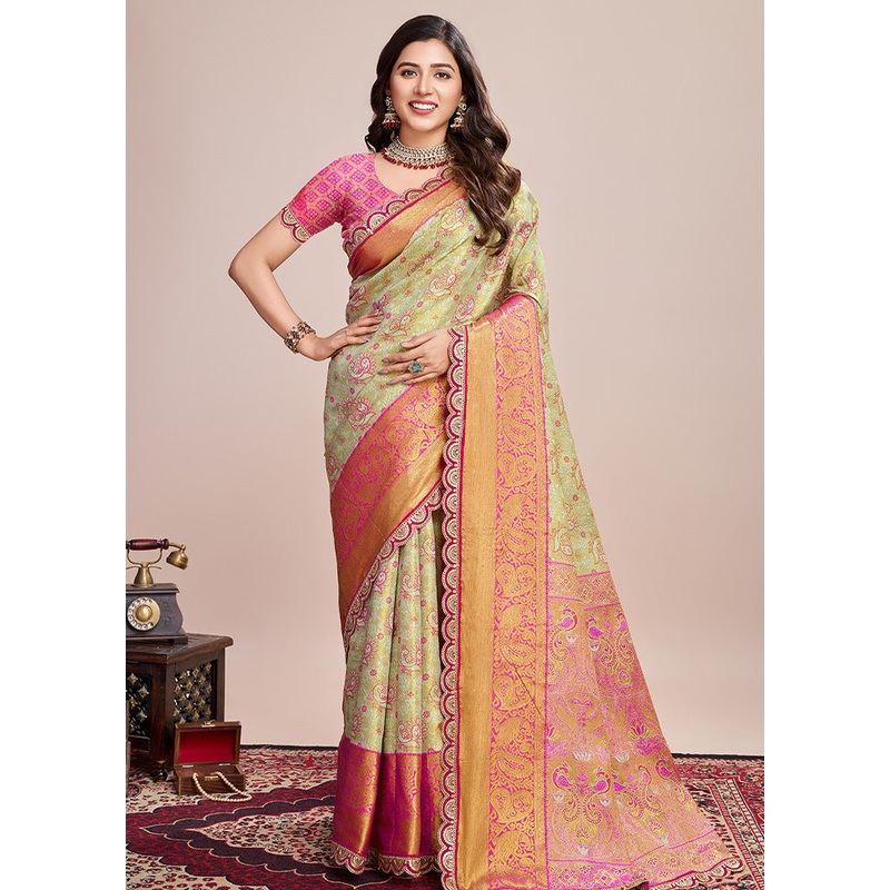 Beige Spun Silk Saree With Blouse Piece - JD986585096