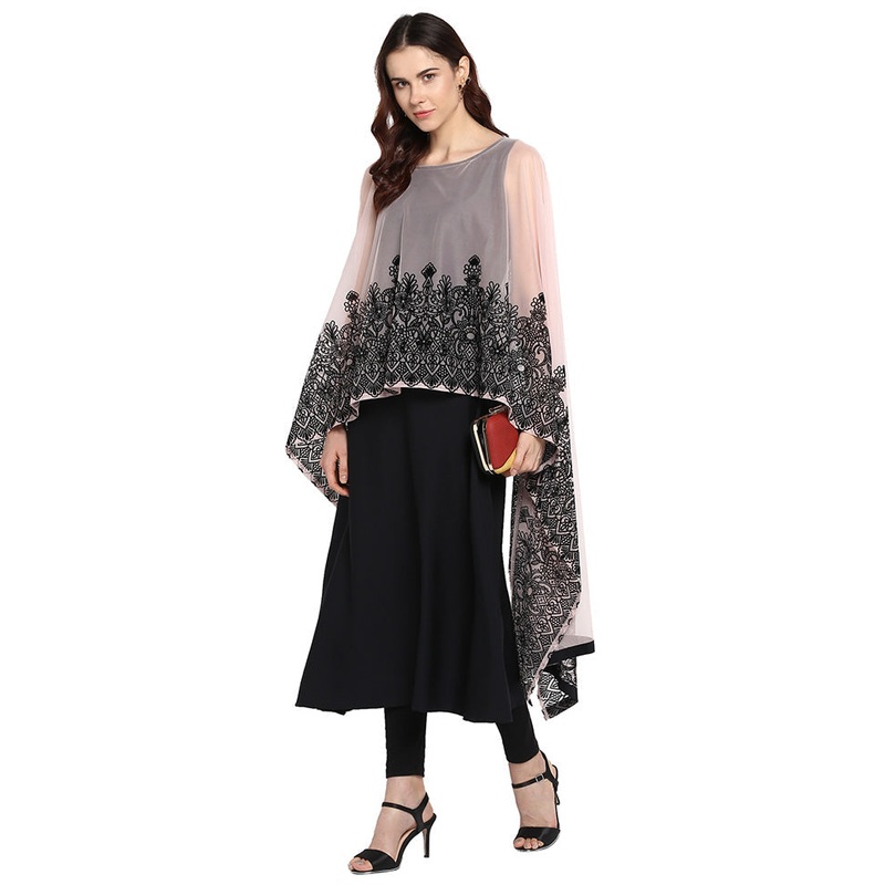 Black Printed Crepe Kurti - JD986585178