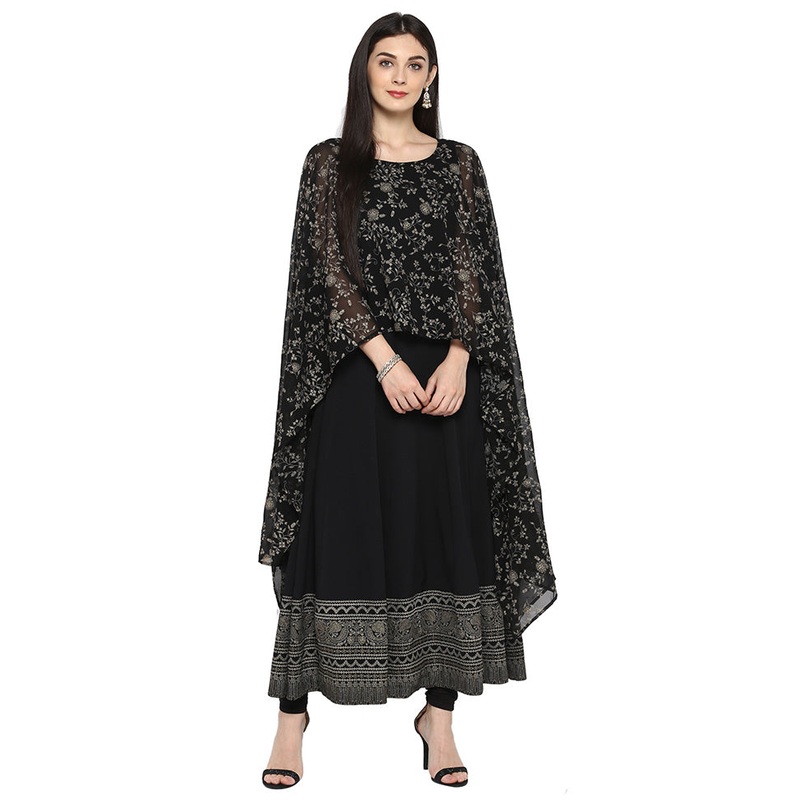 Black Readymade Printed Kurti - JD986585166