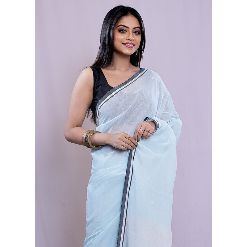 Blue Matka Silk Saree With Blouse Piece - JD986585159